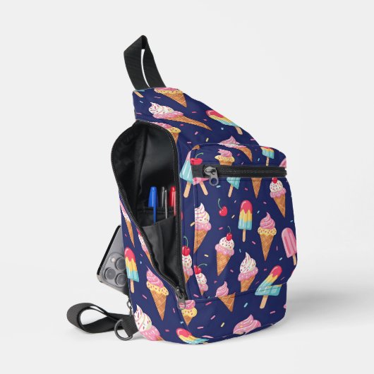 Eiscreme-, Eis- und Kirschenmuster Crossbody Bag (Offen)