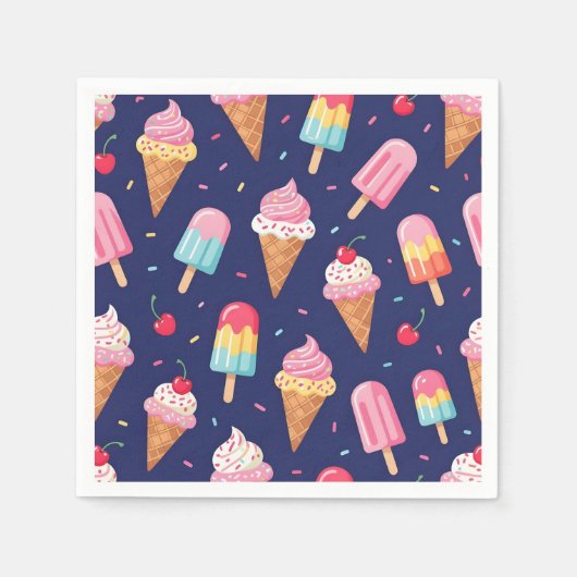 Eiscreme-, Eis- und Kirschenmuster Serviette (Vorderseite)