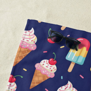 Eiscreme-, Eis- und Kirschenmuster Strandtuch