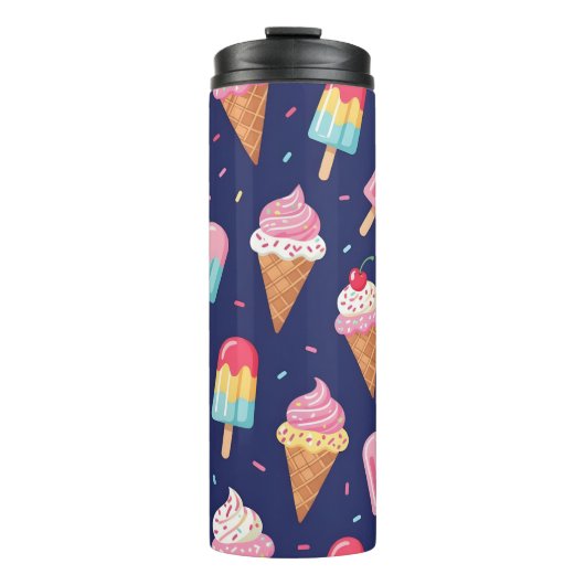 Eiscreme-, Eis- und Kirschenmuster Thermosbecher (Vorderseite)