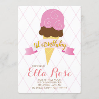 Eiscreme-erstes Geburtstags-Party Einladung