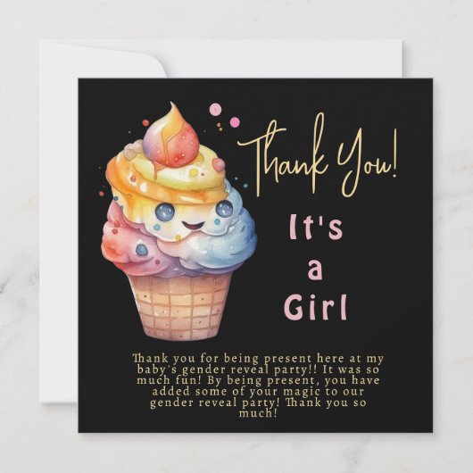 Eiscreme Es ist ein Mädchen Dankeschön-Karte Dankeskarte (Vorderseite)