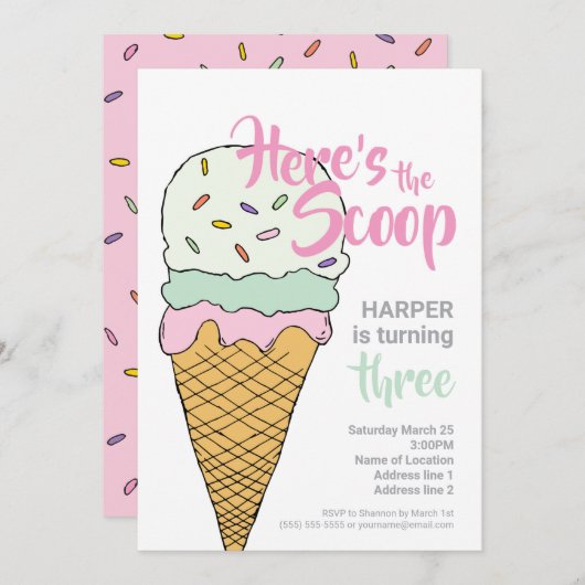 Eiscreme-Event-Feier Editable Ice Creme Soc Einladung (Vorne/Hinten)