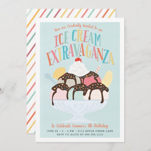 Eiscreme Extravaganza Geburtstagsparty Einladung (Vorne/Hinten)