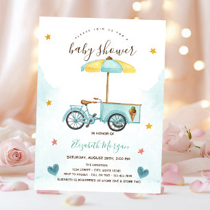 Eiscreme-Fahrrad Rosa Gestreift Baby Shower  Einladung