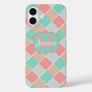 Eiscreme-Farben Kariert Personalisiert iPhone 16 Plus Hülle