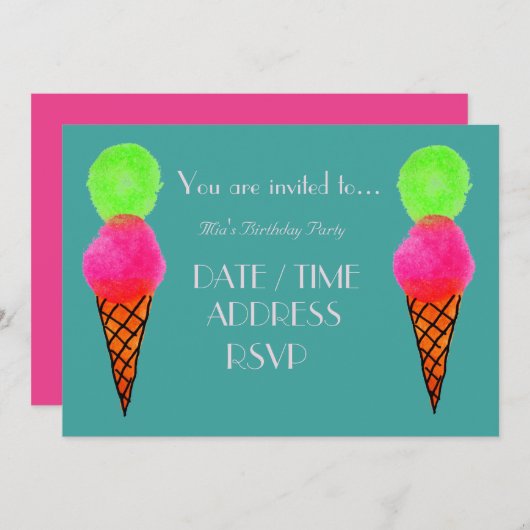Eiscreme farbenfrohe Geburtstagsparty Einladung (Vorne/Hinten)