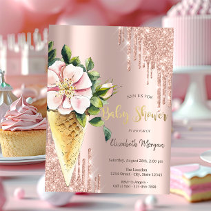 Eiscreme Flower Rose Gold Süßigkeiten Baby Shower Einladung