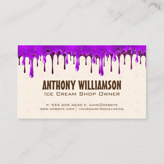 Eiscreme | Funkelnd Icing-Tropfen Visitenkarte (Rückseite)
