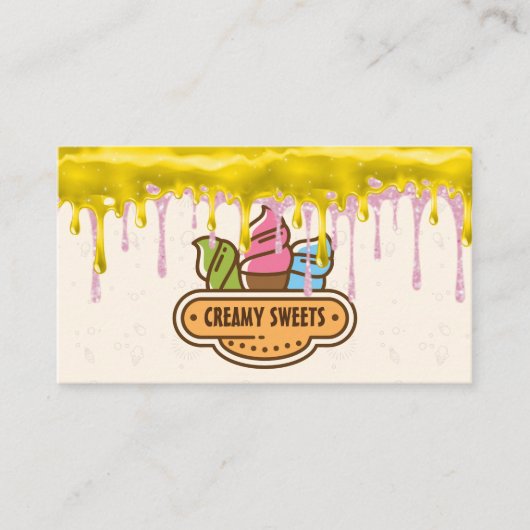 Eiscreme | Funkelnd Icing-Tropfen Visitenkarte (Vorderseite)