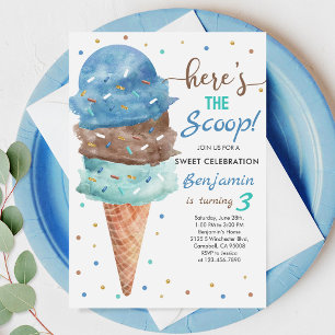 Eiscreme-Geburtstag: Blauer Minz-Kegel Einladung
