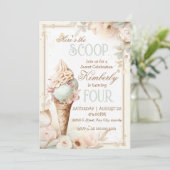 Eiscreme Geburtstag. Vintages Eis gesellig Einladung (Stehend Vorderseite)