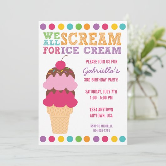 Eiscreme-Geburtstags-Einladung Einladung (Stehend Vorderseite)