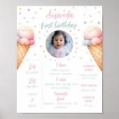 Eiscreme Geburtstags-Meilenstein-Zeichen, Kinderst Poster (Vorne)