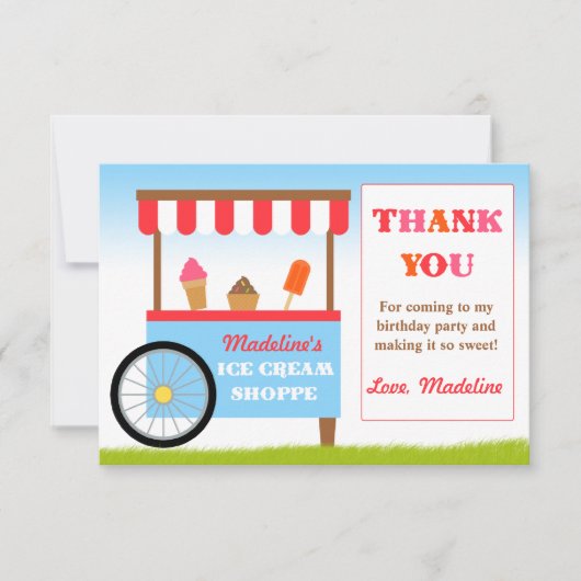 Eiscreme-Geburtstags-Party danken Ihnen Einladung (Vorderseite)