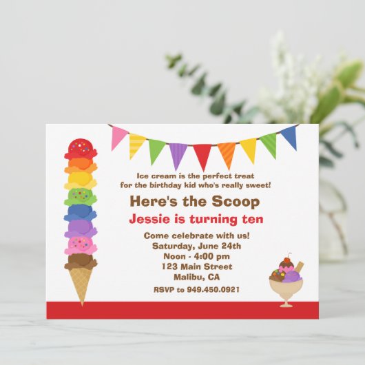 Eiscreme-Geburtstags-Party Einladung (Stehend Vorderseite)