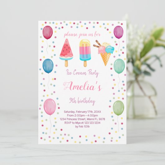 Eiscreme-Geburtstagseinladung Einladung (Stehend Vorderseite)