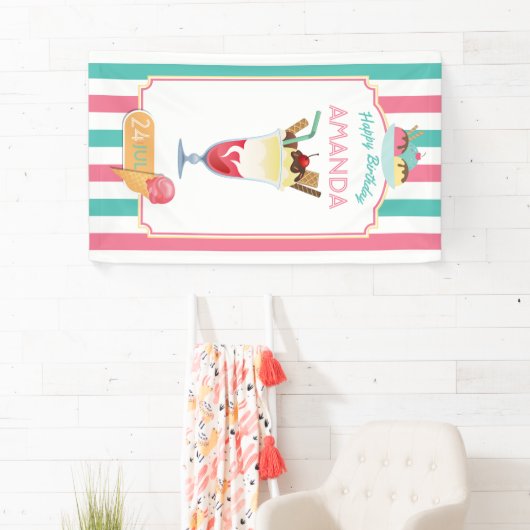 Eiscreme Geburtstagspartei personalisiert Banner (Insitu)