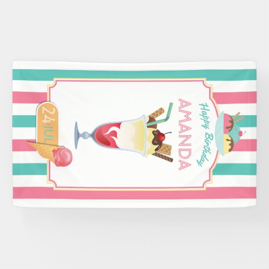 Eiscreme Geburtstagspartei personalisiert Banner (Horizontal)