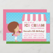 Eiscreme Geburtstagsparty Braun Haar Einladung (Vorne/Hinten)