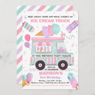 Eiscreme Geburtstagsparty Drive by Birthday Parade Einladung