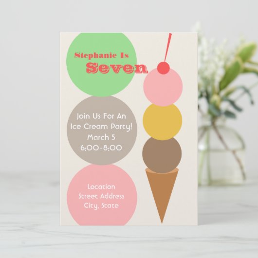Eiscreme Geburtstagsparty Einladung (Stehend Vorderseite)