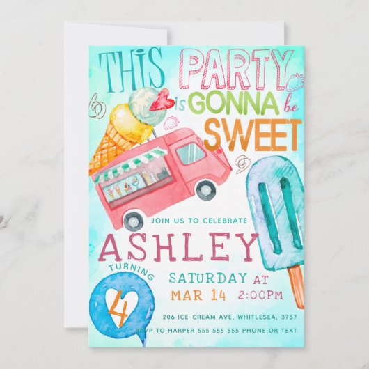 Eiscreme-Geburtstagsparty Einladung (Vorderseite)