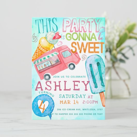 Eiscreme-Geburtstagsparty Einladung (Stehend Vorderseite)