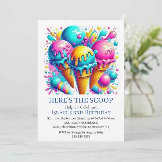 Eiscreme Geburtstagsparty Einladung (Stehend Vorderseite)