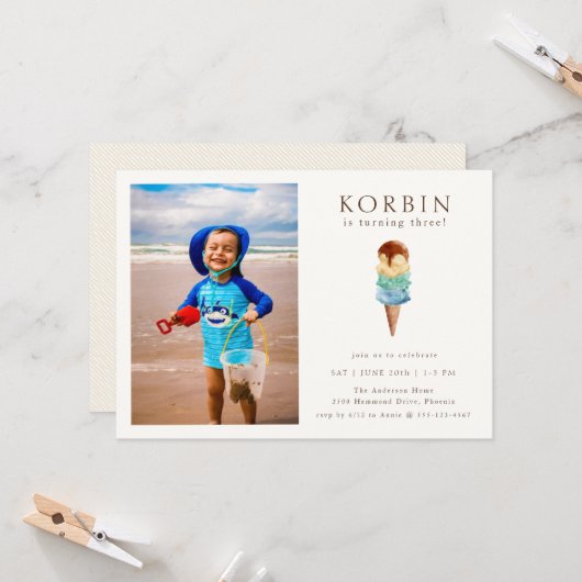 Eiscreme Geburtstagsparty Foto Einladung (Vorderseite/Rückseite Beispiel)