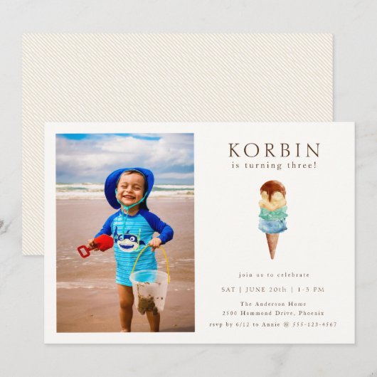 Eiscreme Geburtstagsparty Foto Einladung (Vorne/Hinten)