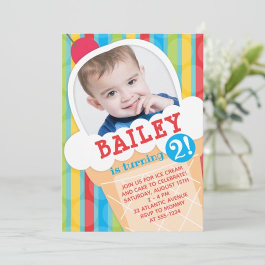 Eiscreme Geburtstagsparty Foto Einladung (Stehend Vorderseite)