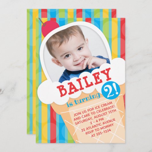 Eiscreme Geburtstagsparty Foto Einladung (Vorne/Hinten)