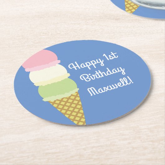 Eiscreme-Geburtstagsparty Runder Pappuntersetzer (Angewinkelt)
