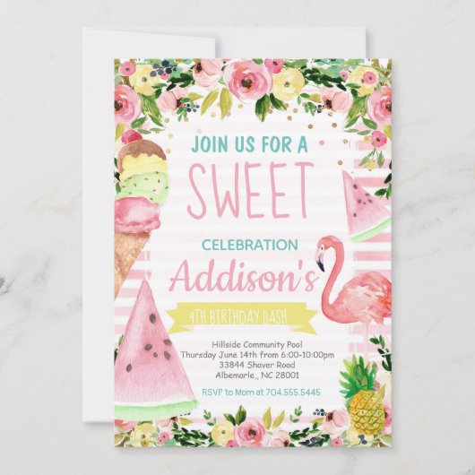 Eiscreme Geburtstagsschwimmbad Party Einladung (Vorderseite)