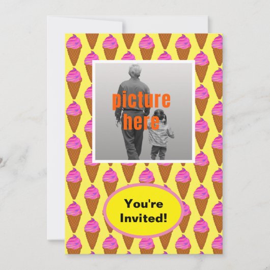 Eiscreme Gelb Rosa Braun Geburtstagsfeier Einladung (Vorderseite)