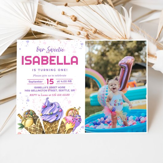 Eiscreme Girls 1. Geburtstag Foto Einladung