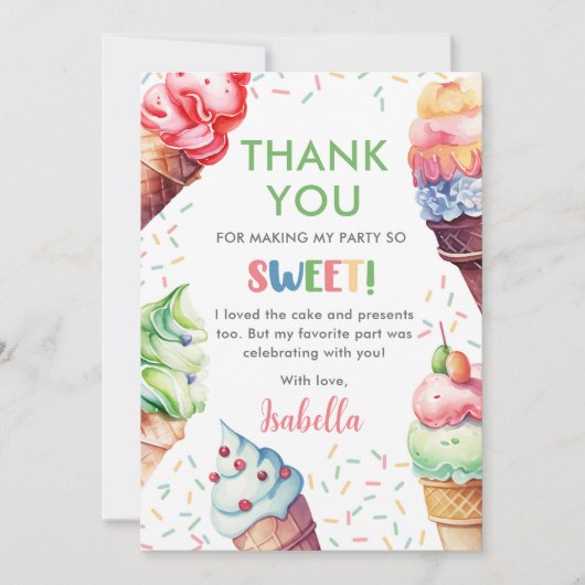 Eiscreme Girls Geburtstagsparty Dankeskarte (Vorderseite)