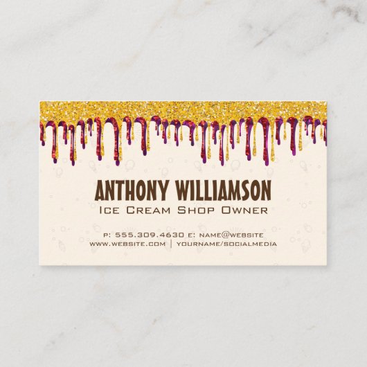 Eiscreme | Glitzer Icing Tropfen Visitenkarte (Rückseite)