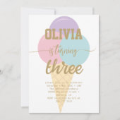 Eiscreme Gold Foil Calligrafy Geburtstagsparty Einladung (Vorderseite)