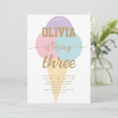 Eiscreme Gold Foil Calligrafy Geburtstagsparty Einladung (Stehend Vorderseite)