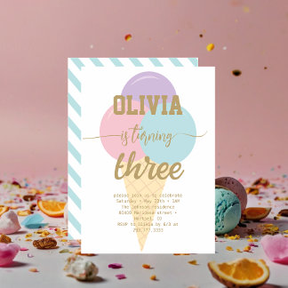 Eiscreme Gold Foil Calligrafy Geburtstagsparty Einladung