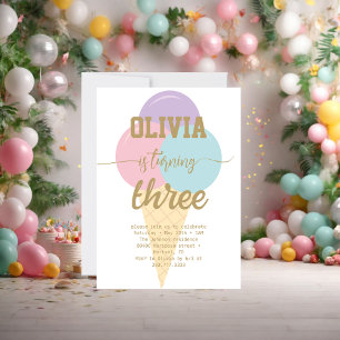 Eiscreme Gold Foil Calligrafy Geburtstagsparty Einladung