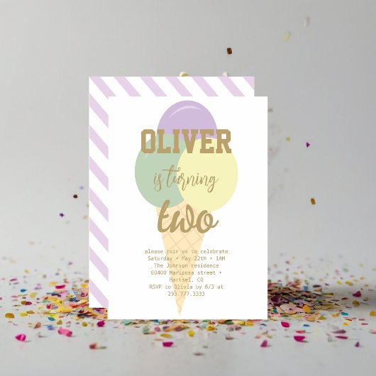 Eiscreme Gold Foil Calligrafy Geburtstagsparty Einladung