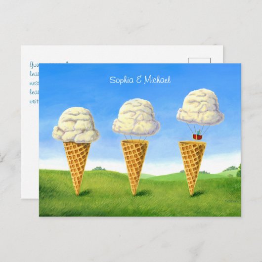 Eiscreme, Heißluftballon, Whimsical, Namen Postkarte (Vorne/Hinten)