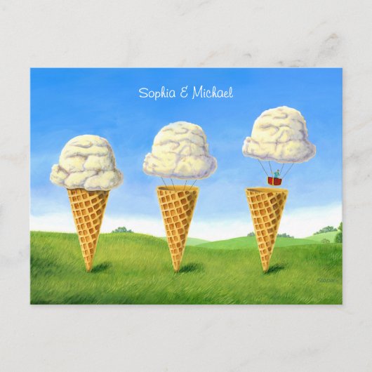 Eiscreme, Heißluftballon, Whimsical, Namen Postkarte (Vorderseite)