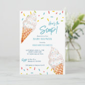 Eiscreme hier ist die Babydusche mit Brustkerbe Einladung (Stehend Vorderseite)