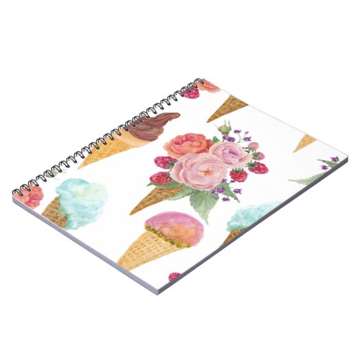 Eiscreme, Himbeeren: Aquarellmuster. Notizblock (Linke Seite)