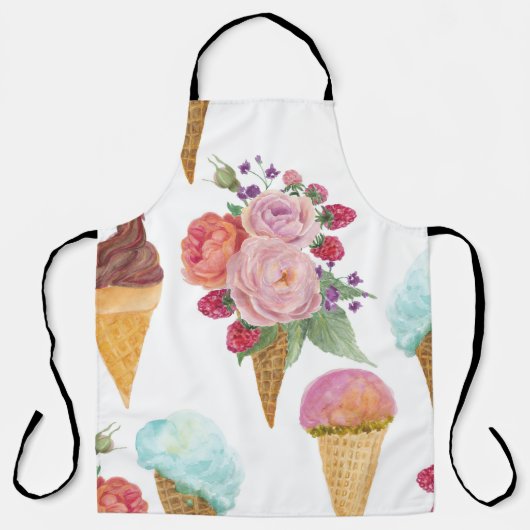 Eiscreme, Himbeeren: Aquarellmuster. Schürze (Vorderseite)