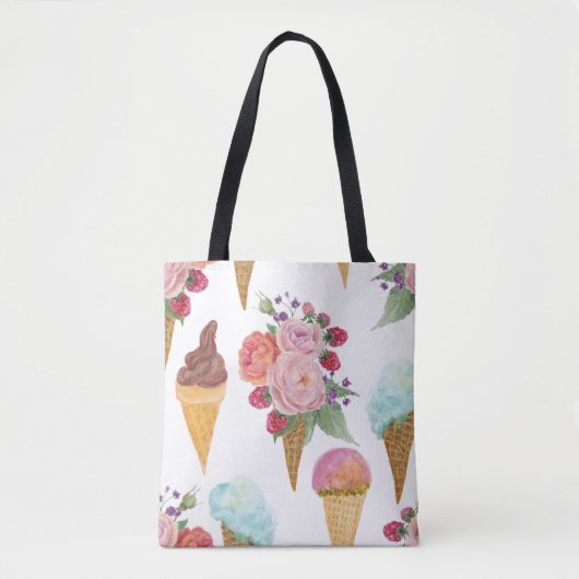 Eiscreme, Himbeeren: Aquarellmuster. Tasche (Vorderseite)